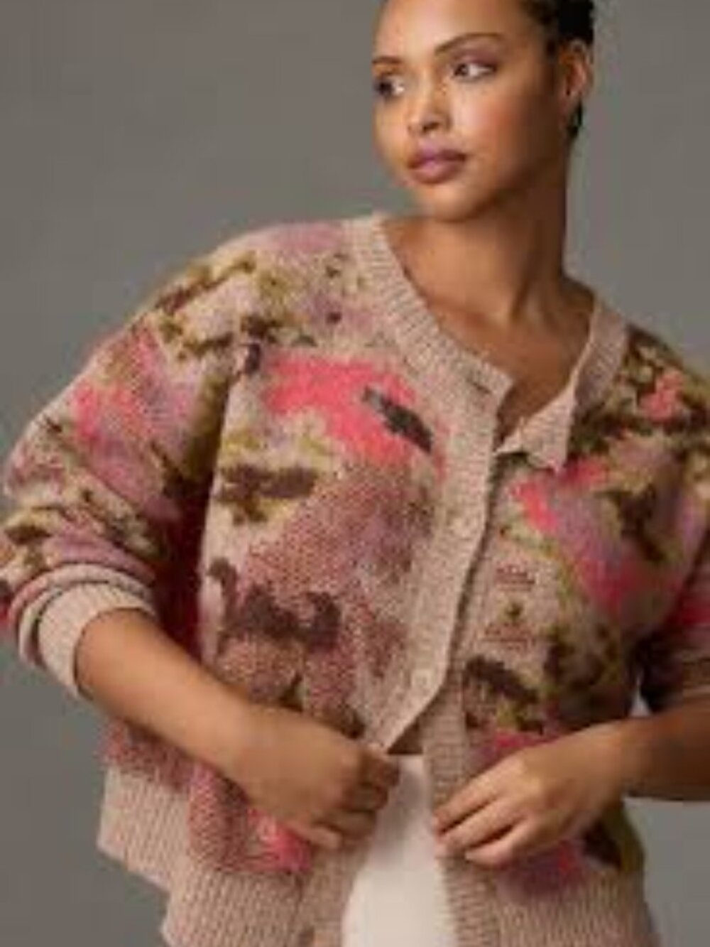 By Anthropologie Textured Crewneck Cardigan Sweater Sz M